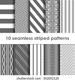 10 Seamless striped vector patterns, white and grey texture.