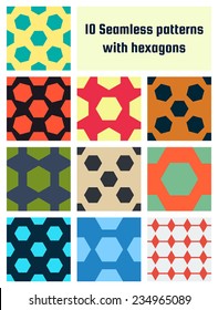 10 Seamless vector patterns with hexagons