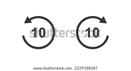 10 second rewind and fast forward icons with circle arrows. Round repeat and next buttons isolated on white background. Audio or video player playback elements. Vector graphic illustration