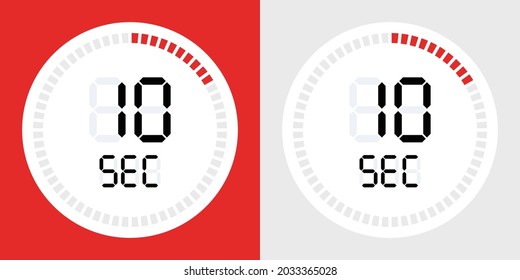 10 second timer clock. Stopwatch icon countdown time digital stop chronometer