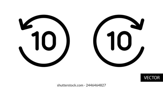 10 seconds backward and fast forward, rewind and skip ten seconds vector icons in line style design for website, app, UI, isolated on white background. Editable stroke. EPS 10 vector illustration.