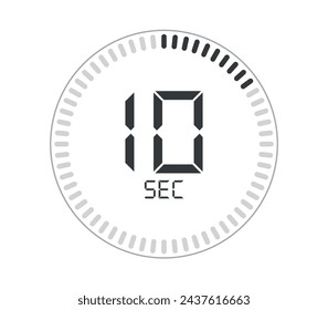 10 seconds. Seconds counter digital watch design. Vector for marking time isolated on white background