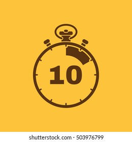 The 10 seconds, minutes stopwatch icon. Clock and watch, timer, countdown, stopwatch symbol. UI. Web. Logo. Sign. Flat design. App. Stock vector