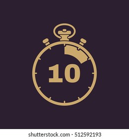 The 10 seconds, minutes stopwatch icon. Clock and watch, timer, countdown, stopwatch symbol. UI. Web. Logo. Sign. Flat design. App. Stock vector