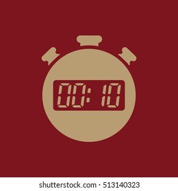 The 10 seconds, minutes stopwatch icon. Clock and watch, timer, countdown, stopwatch symbol. UI. Web. Logo. Sign. Flat design. App. Stock vector