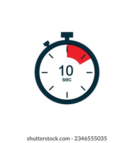 10 seconds , 10 sec stopwatch vector icon. Stopwatch icon in flat style on a white background. Vector.