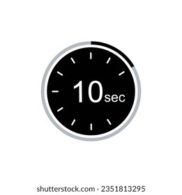 10 seconds timer vector icon, 10 sec stopwatch symbol.
