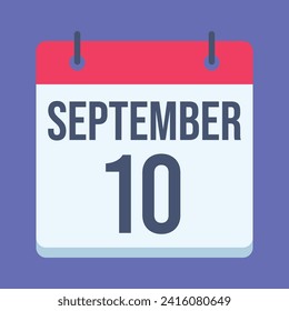 Calendario del 10 de septiembre. Fondo Azul. Calendario de vectores.
