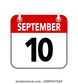 10 September, calendar date icon on white background