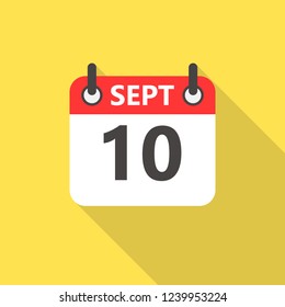 10 september  calendar flat style icon with long shadow.
