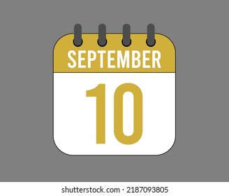10 September calendar icon. September calendar banner. Date of the month for events.