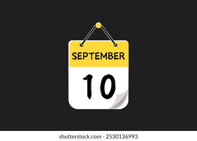 Diseño web mensual de la página de texto del ícono del calendario del 10 de septiembre en el Vector, el ícono o la ilustración amarillos, rojos, negros y blancos del fondo con el mes del 10 de septiembre