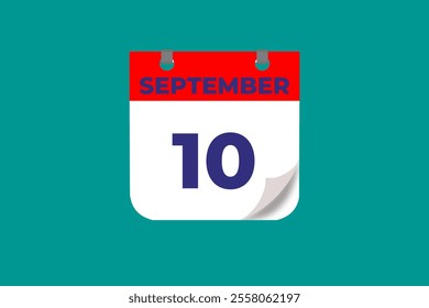 10 September calendar icon text page monthly web design on red, and blue background vector, icon, or illustration with the month of September 10
