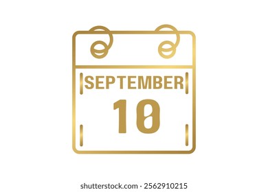 10 September calendar icon text page monthly web design on golden and white background vector, icon, or illustration with the month of September 10