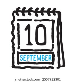 10 September date calendar - A simple yet elegant line art illustration of a date calendar captures the essence of organization and timekeeping. The clean lines and minimalistic design 