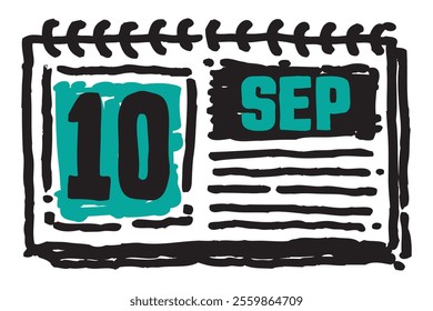 10 September date long table calendar - A simple yet elegant line art illustration of a table date calendar captures the essence of organization and timekeeping and note lines sketch art