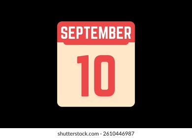 10 September icon text page monthly web design on coral, white, tangerine and black background vector, icon, or illustration with the month of September 10