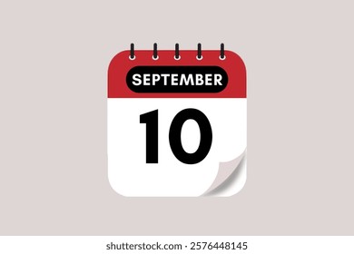 10 September month single day vector, illustration, calendar with rose red, black and off-white color background calendar September 10