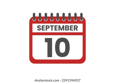 10 September month single day vector, illustration, calendar with red, black and white color background calendar September 10