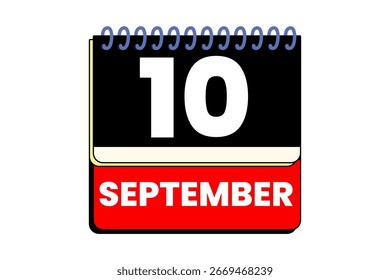 10. September Monat einzelne Tag Vektor, Illustration, Kalender mit roten, schwarzen, gelben und weißen Farbe Hintergrund Kalender Symbol von September 10