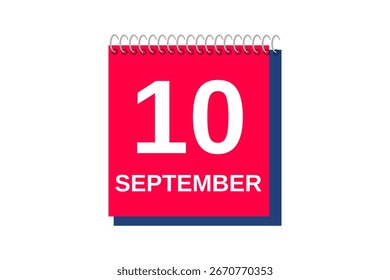 10. September Monat einzelne Tag Vektor, Illustration, Kalender mit rot, blau und weiß Farbe Hintergrund Kalender Symbol vom 10. September