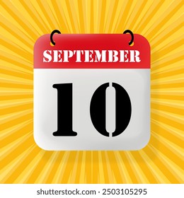 10 de septiembre. Burbuja de discurso con calendario 2024, 2025. Año, mes, día, semana, gestión del tiempo. Concepto de planificación. Ilustración 3D. Estilo de arte Pop. Icono de línea de Vector para negocios y publicidad