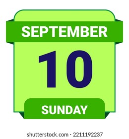 10 de septiembre, domingo. Plantilla de fecha. Diseño útil para la promoción de calendarios o eventos. Ilustración vectorial Archivo EPS 10. Aislado sobre fondo blanco.