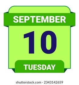 10 September, Tuesday. Date template. Useful design for calendar or event promotion. Vector illustration EPS 10 File. Isolated on white background. 