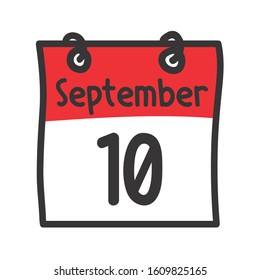 10 September. Vector flat daily calendar icon. Date and time, day, month. Holiday