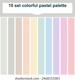 10 set colorful pastel palette. Elegant pastel grey, beige, yellow, green, purple, pink, orange colors palette. Beautiful color palette

