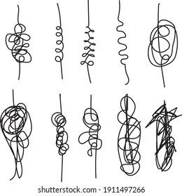 10 set of doodle curved lines or black stroke is Entangled.