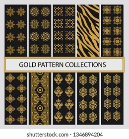 10 set golden pattern. abstract of luxury. collection pattern gold. vintage wallpaper with black background.  