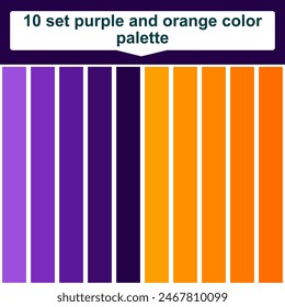 10 set purple and orange color palette. Elegant purple and orange colors palette. Beautiful color palette
