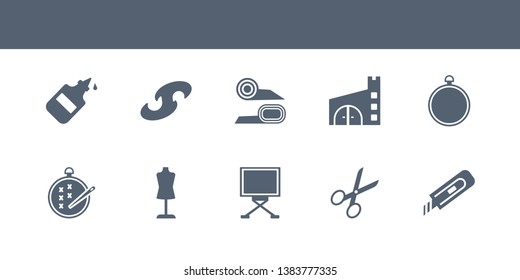 10 sew vector icons such as cutter, cutting, drawing board, dummy, embroidery contains embroidery hoop, fabric, fabrics, french curve, glue. sew icons