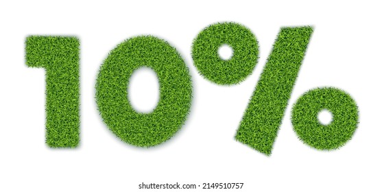 10% shapes with garden grass texture. Seasonal sale. Banner for advertising. 3D realistic style. Separate on a white background. Vector.