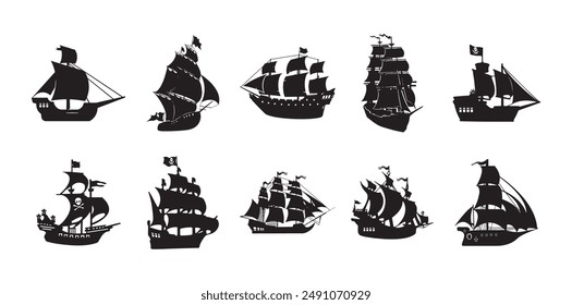 10 Ship Silhouette Vector Set