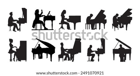 10 Silhouettes Pianist Vector Set