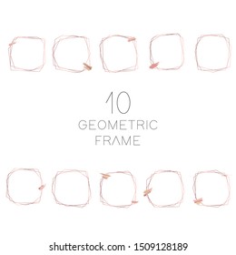 10 simple geometric frame with brush strokes element. Vector design for logo element, premade design, greeting card, wedding invitation.