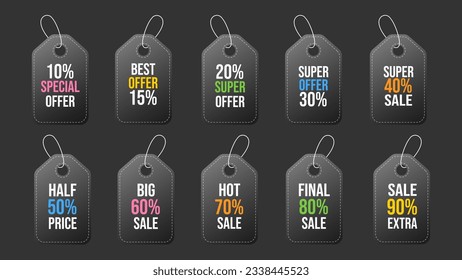 10 Simple Product Stickers. Modern colorful collection for sale and discount advertisements for business, technology, and trade purposes.