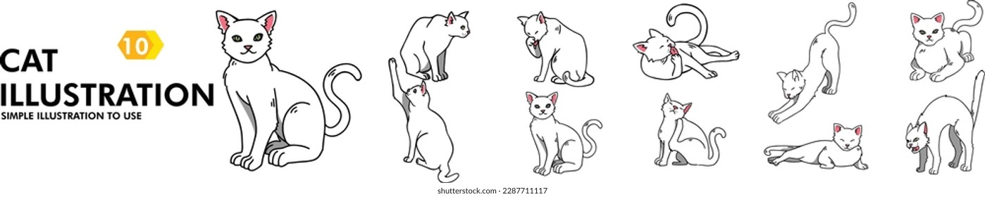 10 SIMPLE VECTOR CAT ILLUSTRATION FOR USE BUNDLE