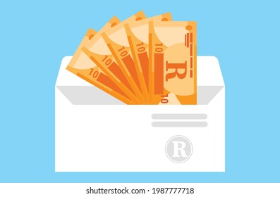 10 South African Rand Banknotes  Money in envelope vector icon. South Africa currency, business, finance and Payment element. Can be used for web, mobile, infographic print.