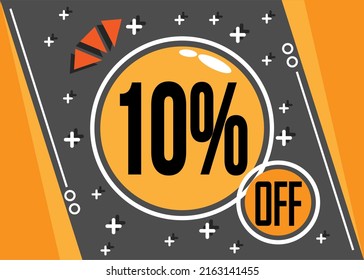 10% de oferta especial. 10% de descuento para tiendas web y virtuales. Vector en naranja y negro.