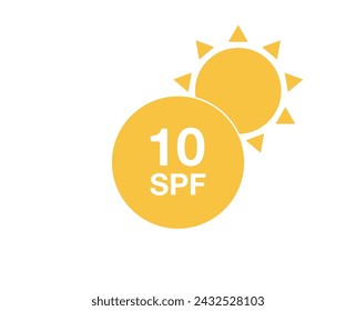 10 SPF icon. Sun protection for skin, UVA and UVB rays. Vector for skin and cosmetics labels