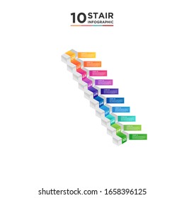 10 stair step timeline infographic element. Business concept with ten options and number, steps or processes. data visualization. Vector illustration.