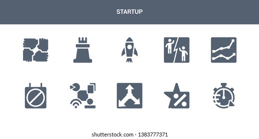 10 startup vector icons such as quick, rate, reaction, resources, restrict contains rise, rivalry, rocket, rook, solidarity. startup icons