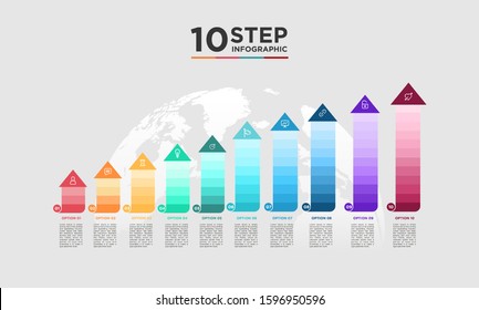 10 step arrow infographic element. Business concept with ten options and number, steps or processes. data visualization. Vector illustration.