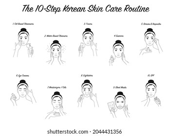 10 Step Korean Skin Care Routine Stock Vector (Royalty Free) 2044431356 ...