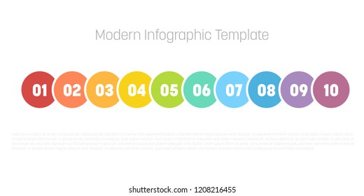10 step process modern infographic diagram. Graph template of circles. Business concept of 10 steps or options. Modern design vector element in different colors with labels.