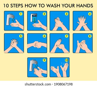 10 pasos lavar sus manos tutorial fondo o afiche