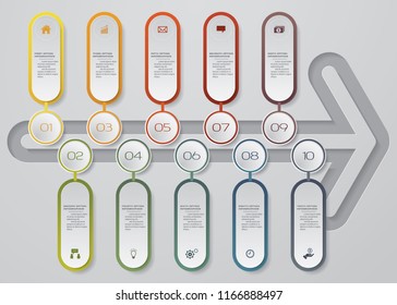 10 steps of arrow&timeline infographics template. EPS 10.